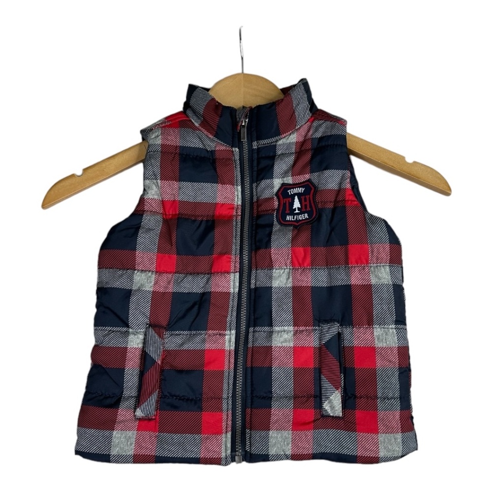 Tommy Hilfiger Baby's Red Plaid Full‎ Zip Puffer Vest Size 18 M